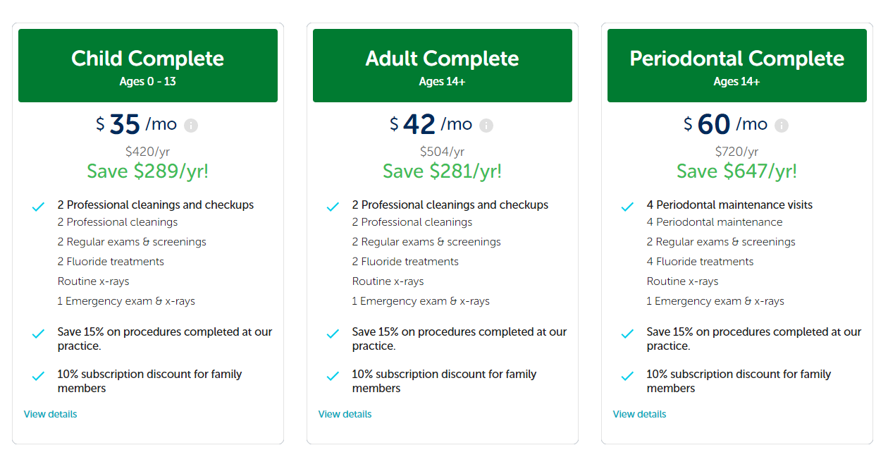 three different dental plans