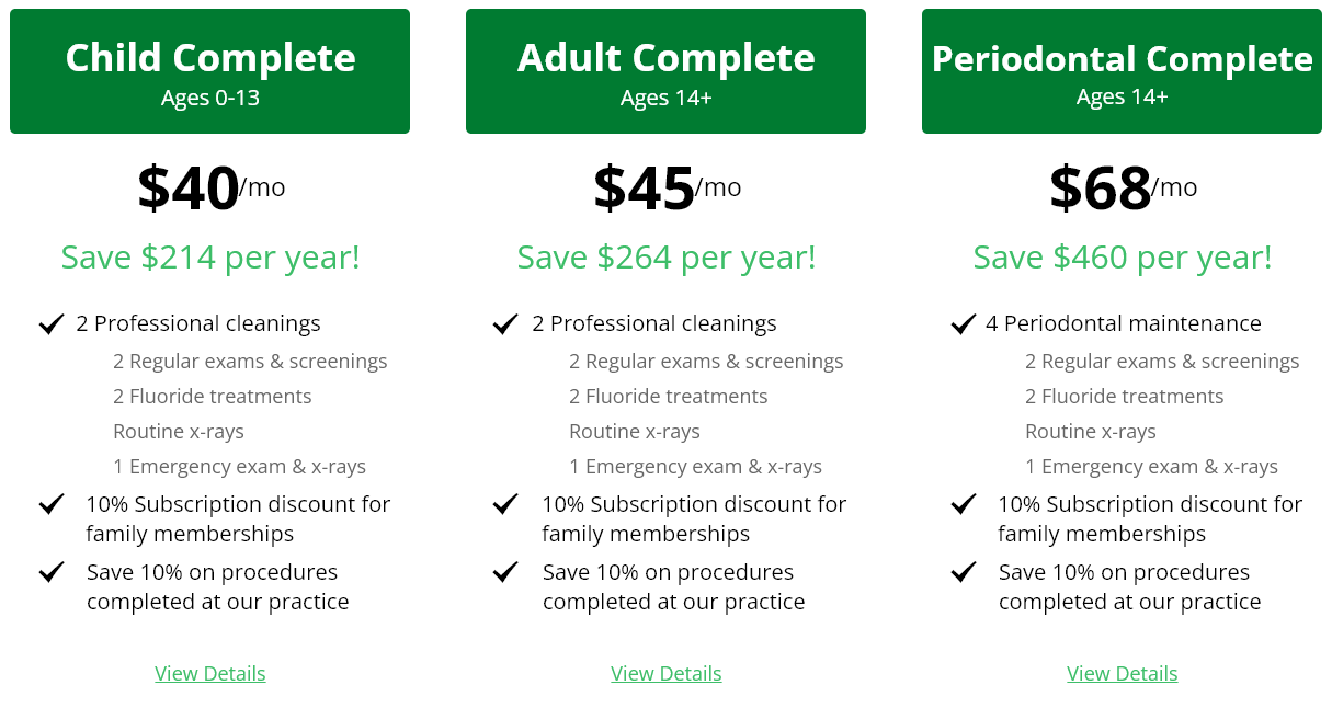 three different dental plans