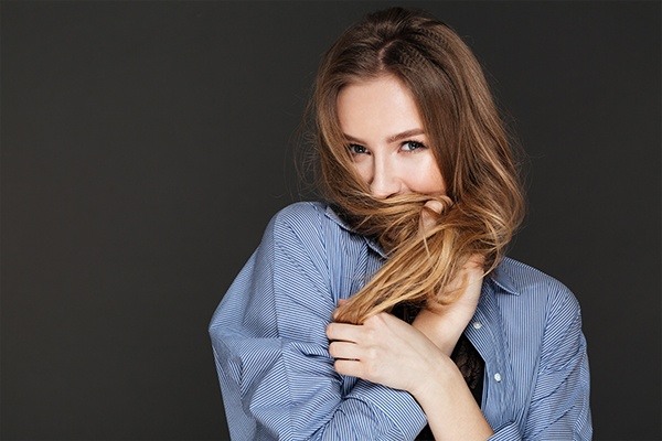 woman smiling in studio